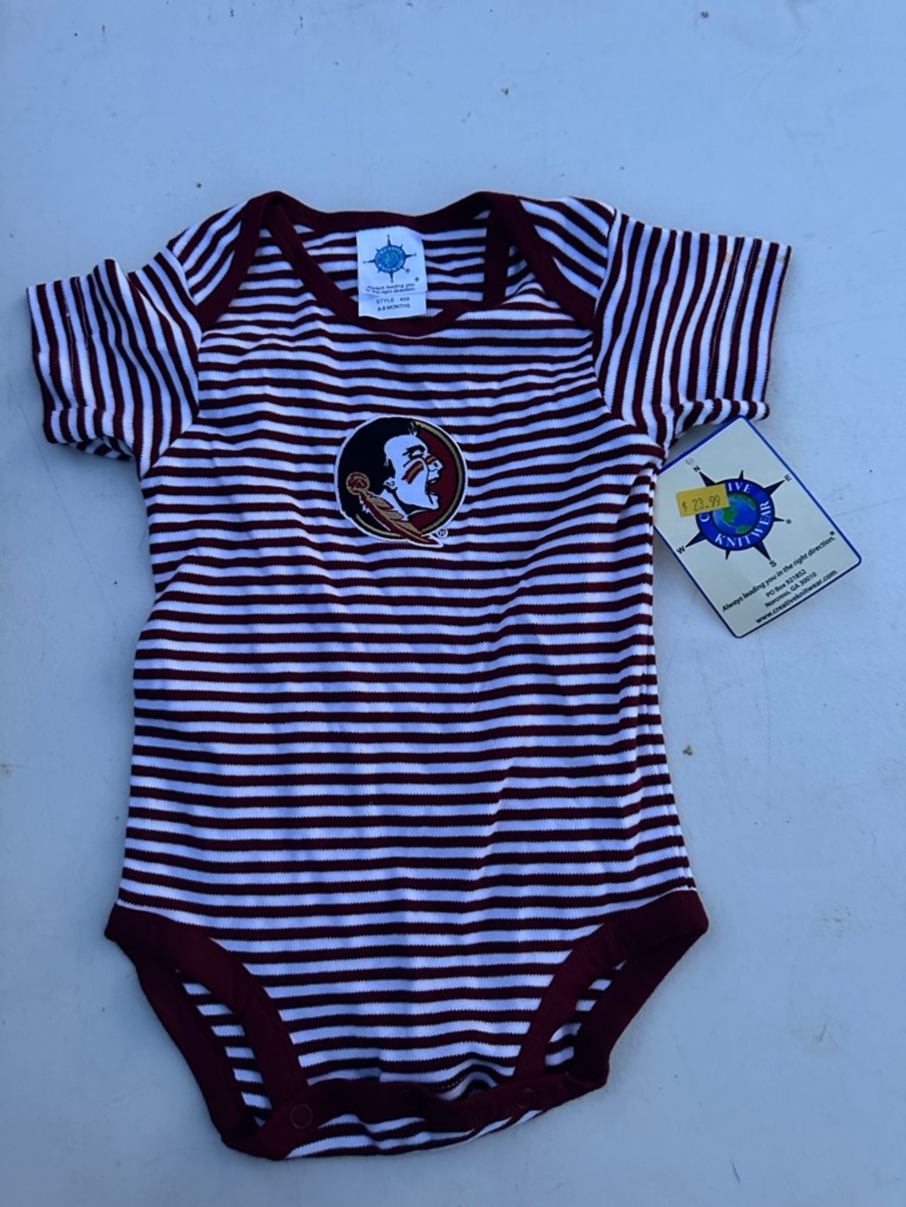 Youth Striped One-Piece Bodysuit - Maroon & White
